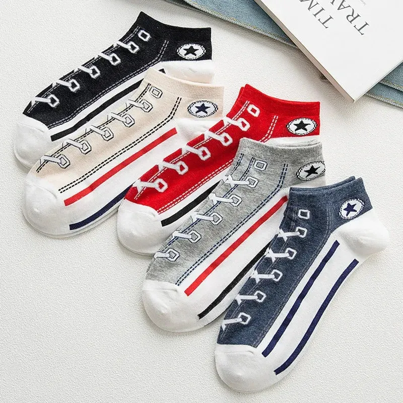 5pairs Men's Fashion Sports Socks, Striped Cotton Sweat Absorption Breathable Comfortable Ankle Socks