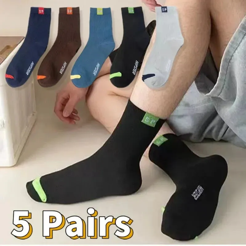 5pairs Men's Fashion Sports Socks, Striped Cotton Sweat Absorption Breathable Comfortable Ankle Socks