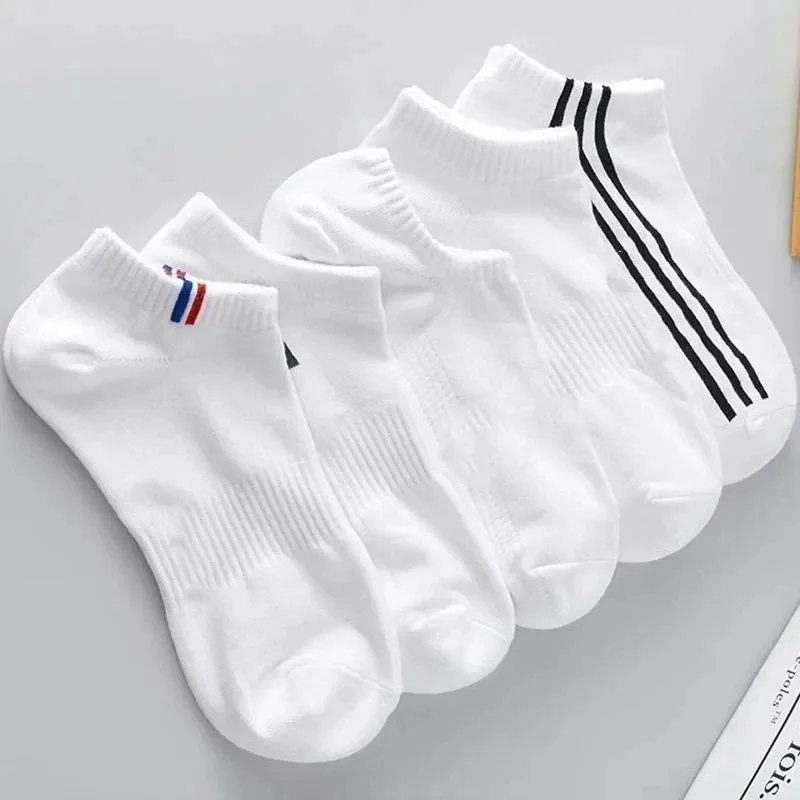 5pairs Men's Fashion Sports Socks, Striped Cotton Sweat Absorption Breathable Comfortable Ankle Socks