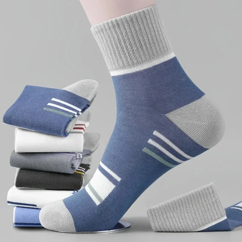 5pairs Men's Fashion Sports Socks, Striped Cotton Sweat Absorption Breathable Comfortable Ankle Socks