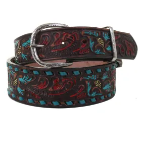 B932 - FAST SHIP Brown Vintage Floral Tooled Belt