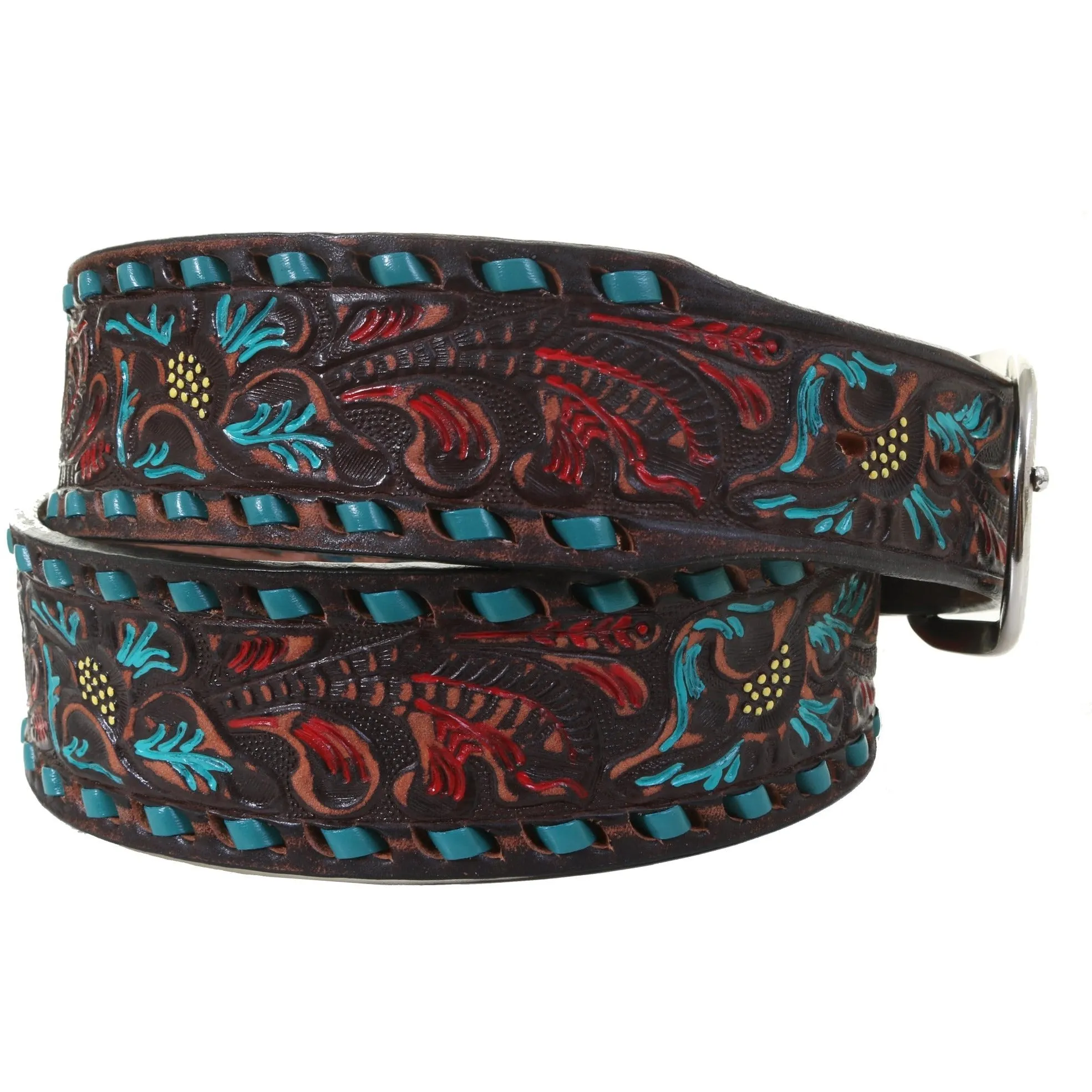 B932 - FAST SHIP Brown Vintage Floral Tooled Belt