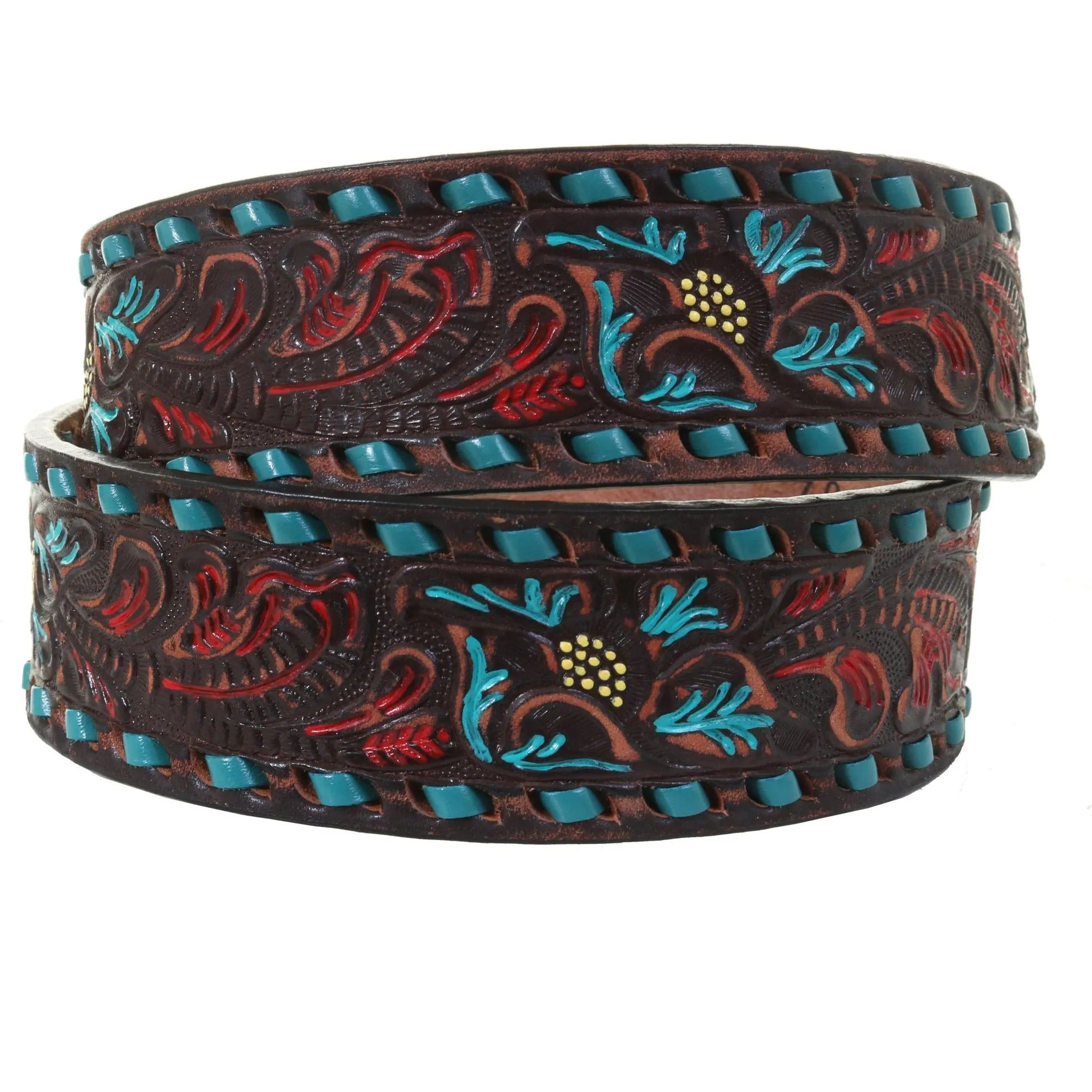 B932 - FAST SHIP Brown Vintage Floral Tooled Belt