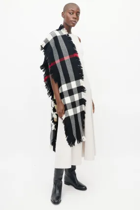 Black & White Plaid Fringe Scarf