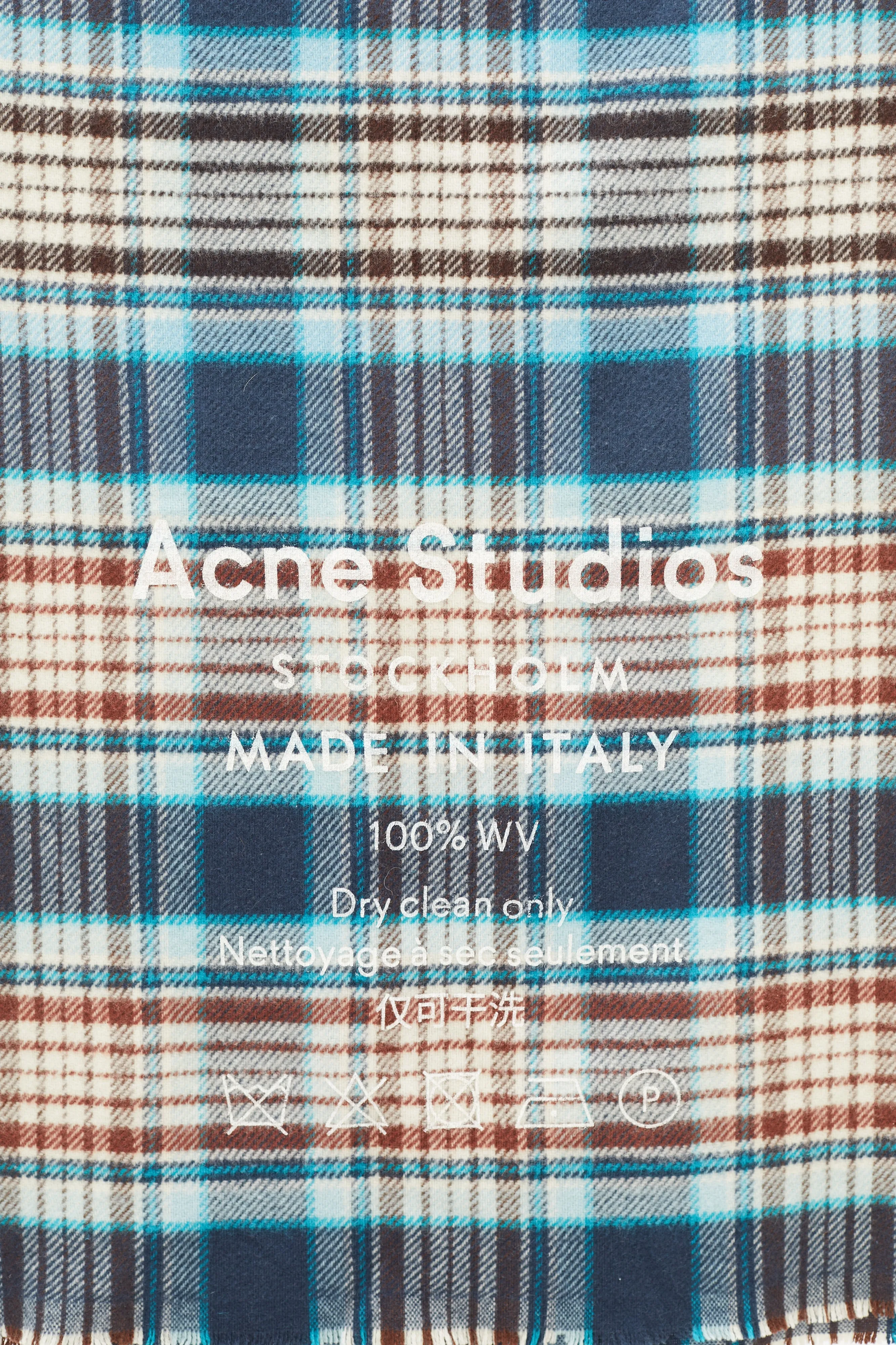 Blue & Brown Wool Logo Plaid Scarf