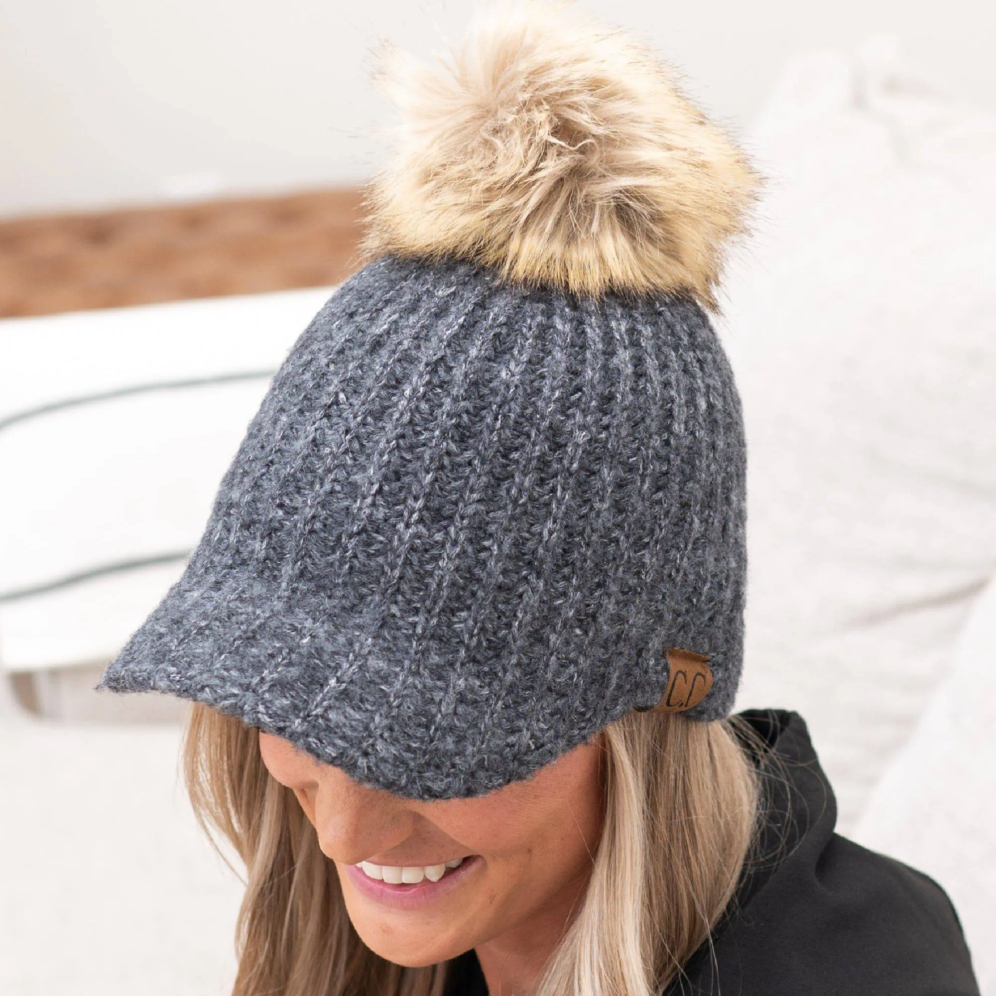 CC Adult Teen Stretchy Sized Winter Knitted Ball Cap Beanie