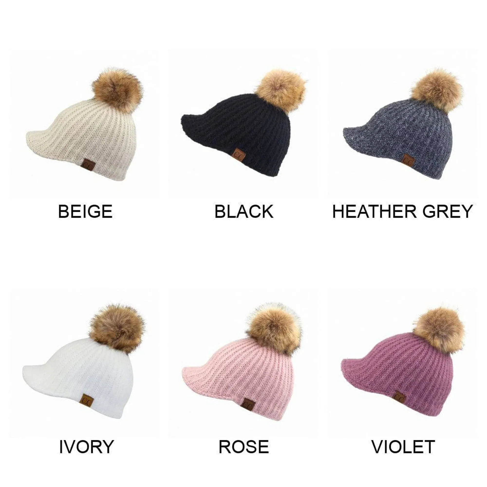 CC Adult Teen Stretchy Sized Winter Knitted Ball Cap Beanie