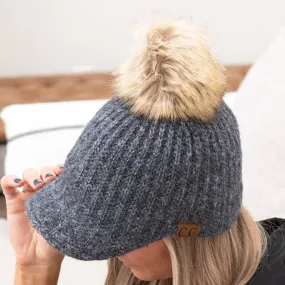 CC Adult Teen Stretchy Sized Winter Knitted Ball Cap Beanie