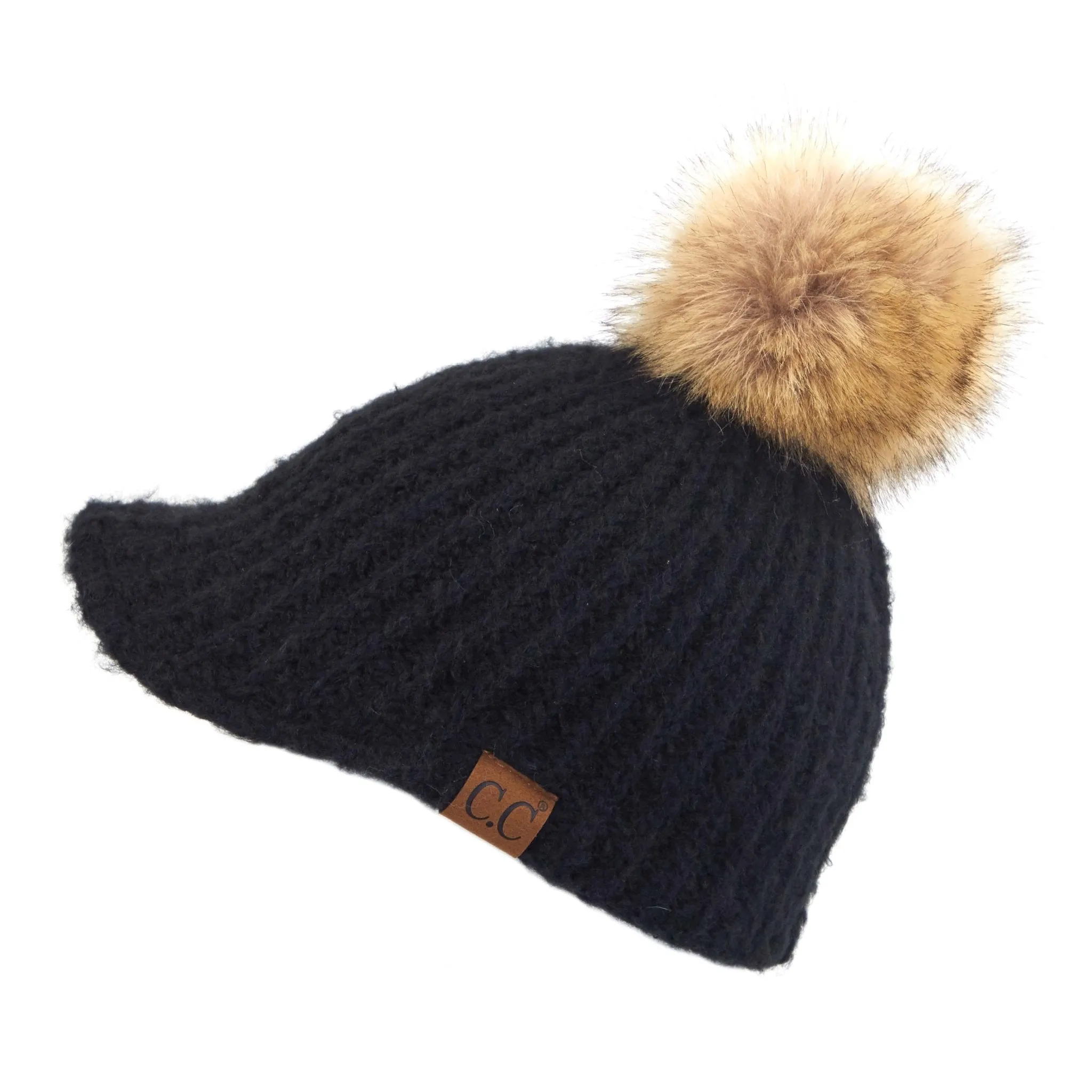 CC Adult Teen Stretchy Sized Winter Knitted Ball Cap Beanie