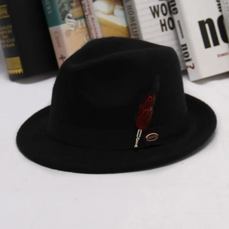 Felt Vintage Fedora with Metal Feather Hat