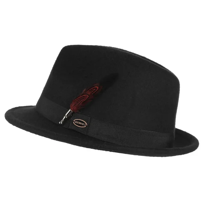 Felt Vintage Fedora with Metal Feather Hat