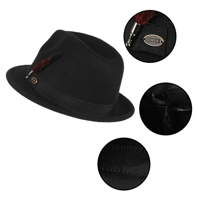 Felt Vintage Fedora with Metal Feather Hat