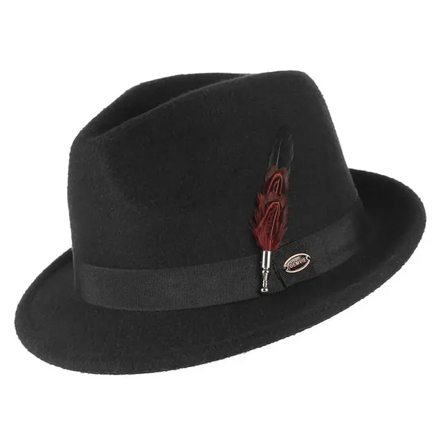 Felt Vintage Fedora with Metal Feather Hat