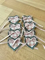 Green and Pink Plaid Heart Shaped Brooch