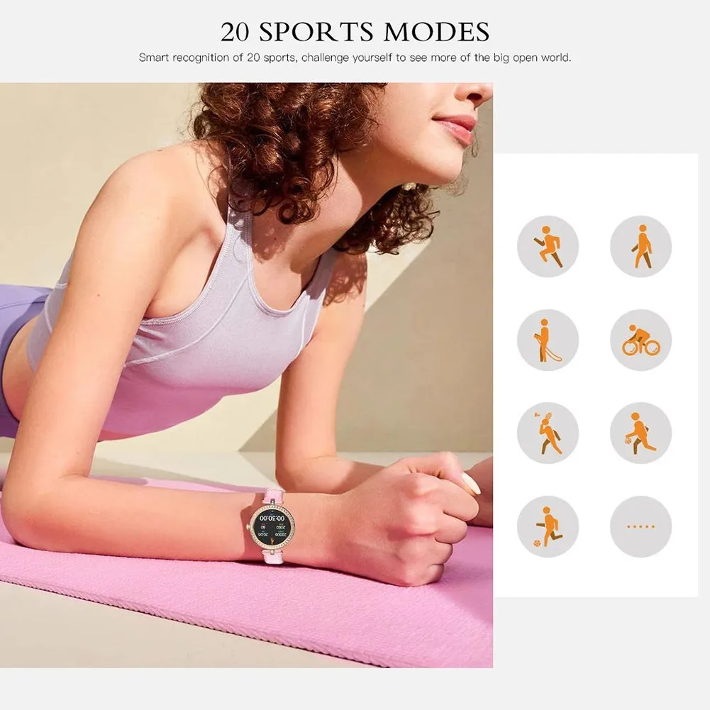 GT10 Smart Watch 1.32 Inch Round Touch Screen Fitness Women Watch Heart Rate Monitor Sports Watch  Gold Pink