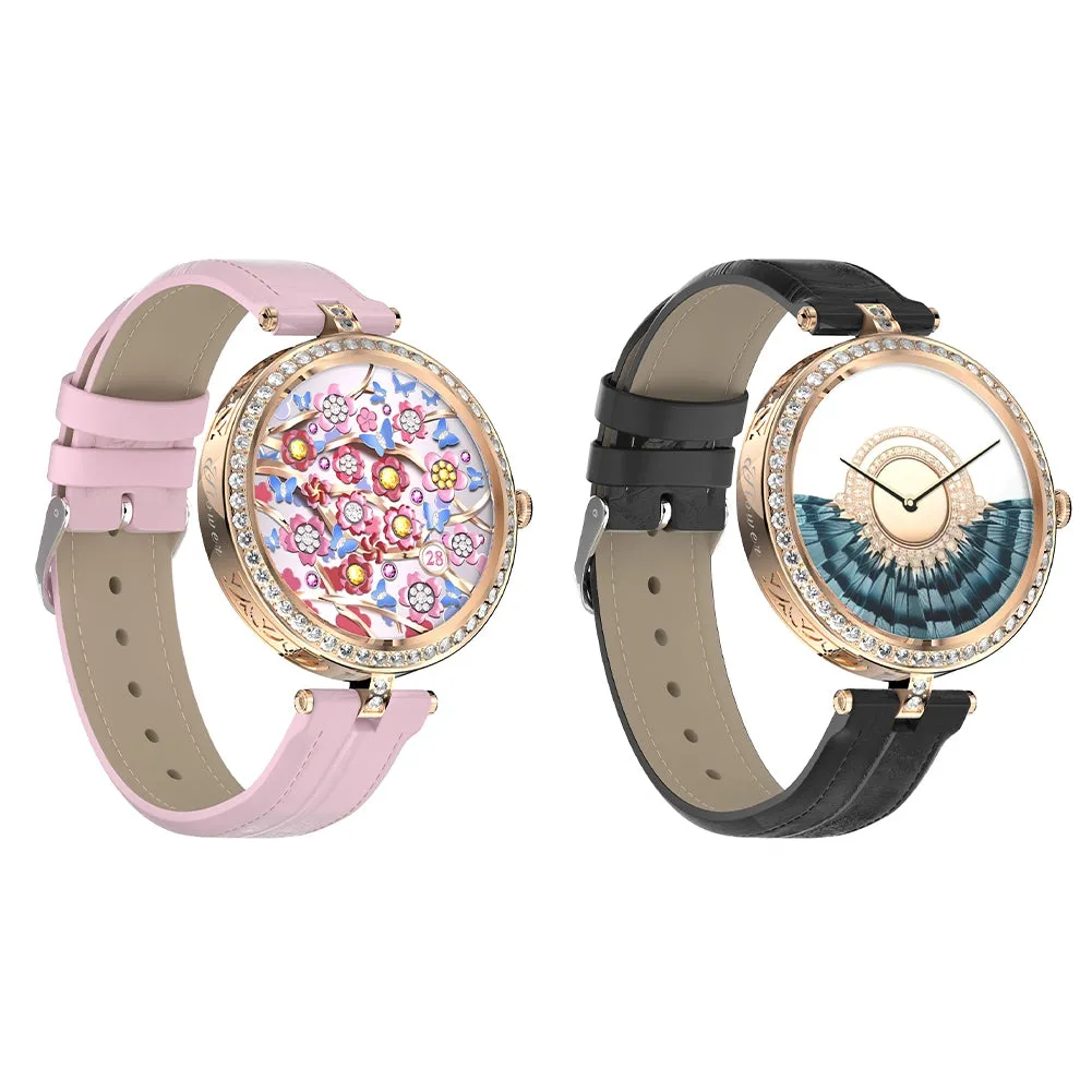 GT10 Smart Watch 1.32 Inch Round Touch Screen Fitness Women Watch Heart Rate Monitor Sports Watch  Gold Pink