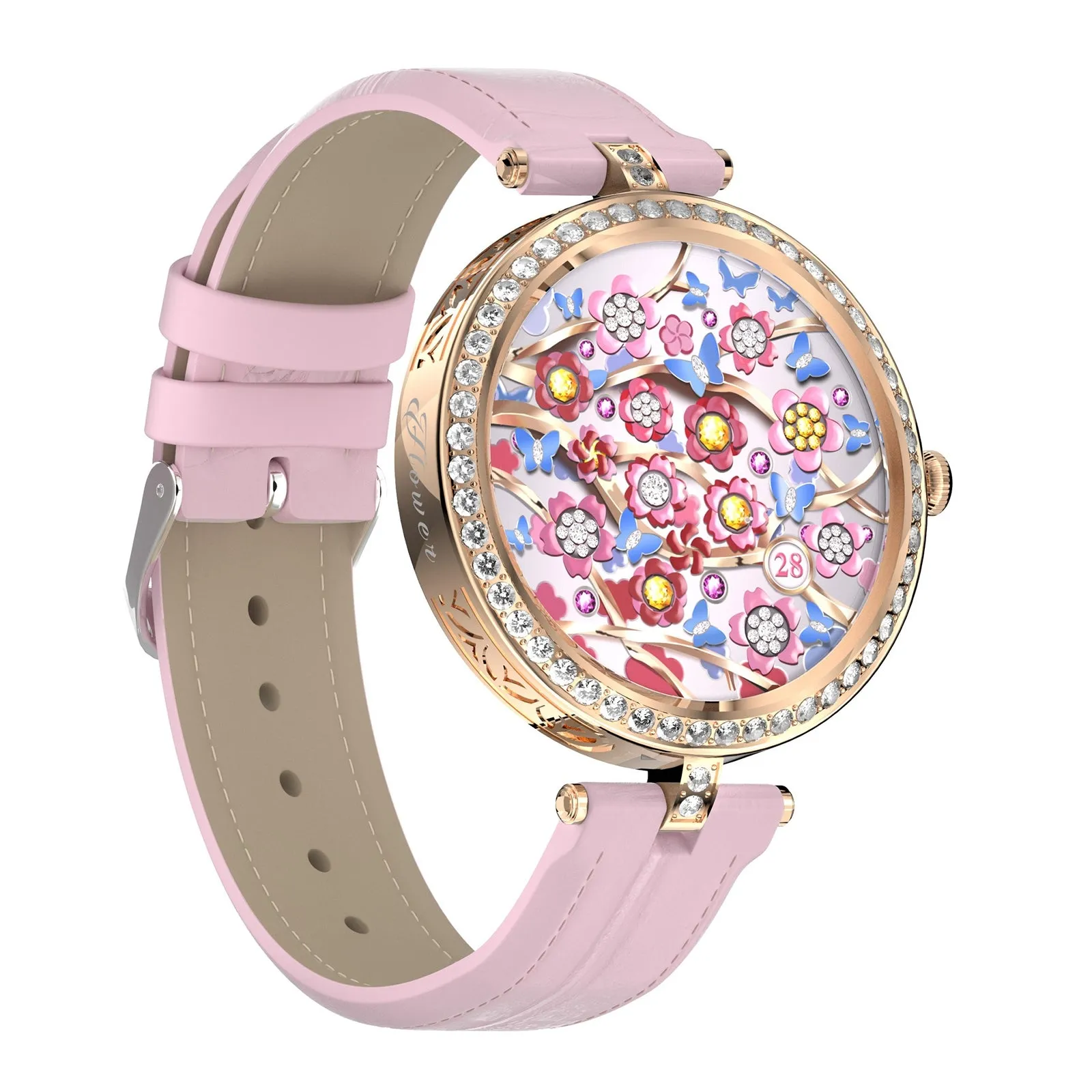 GT10 Smart Watch 1.32 Inch Round Touch Screen Fitness Women Watch Heart Rate Monitor Sports Watch  Gold Pink