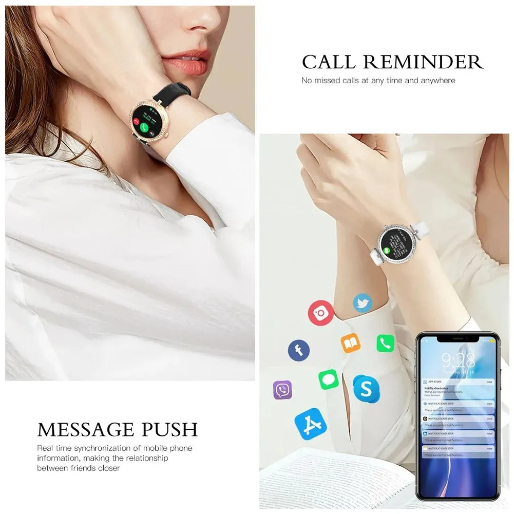 GT10 Smart Watch 1.32 Inch Round Touch Screen Fitness Women Watch Heart Rate Monitor Sports Watch  Gold Pink
