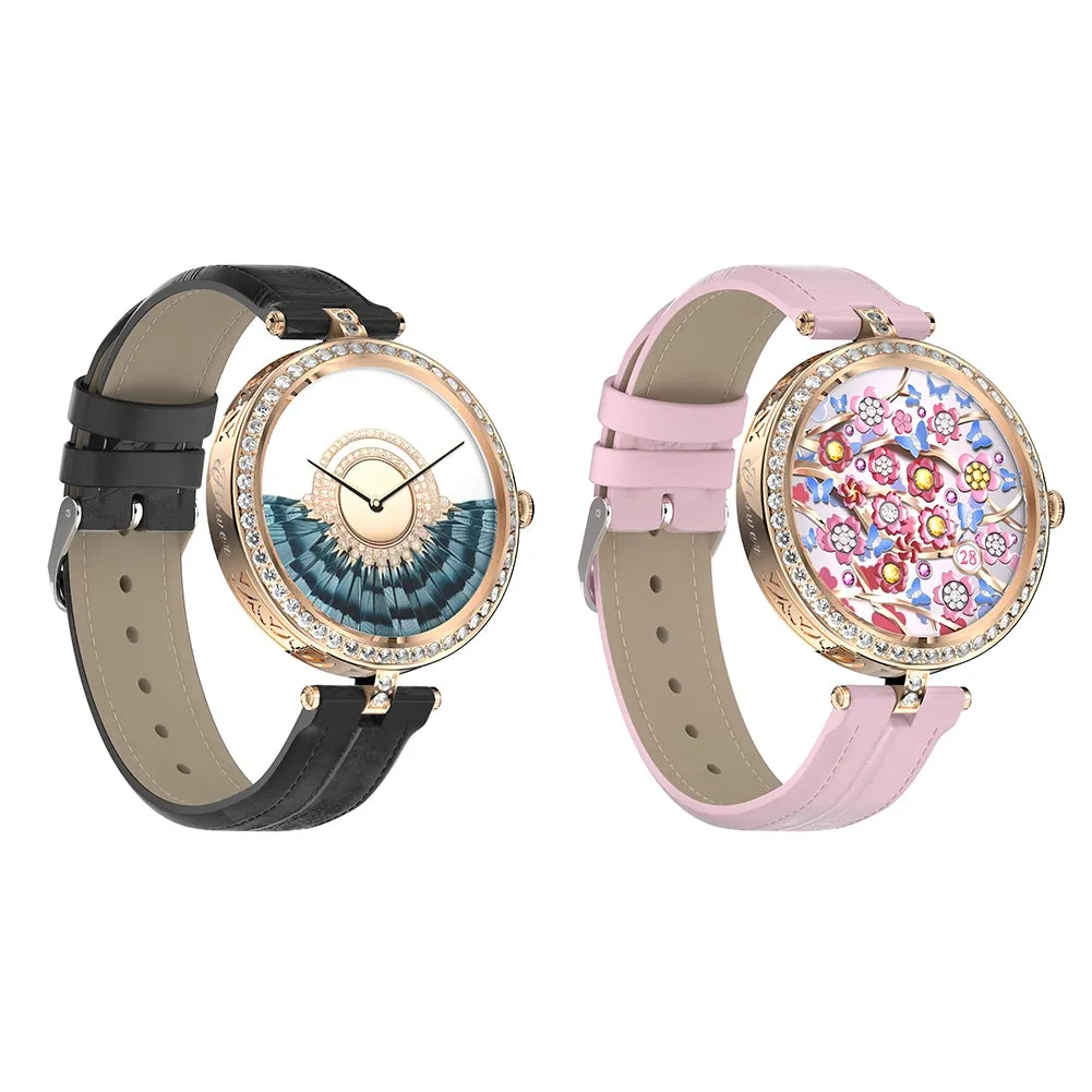 GT10 Smart Watch 1.32 Inch Round Touch Screen Fitness Women Watch Heart Rate Monitor Sports Watch  Gold Pink