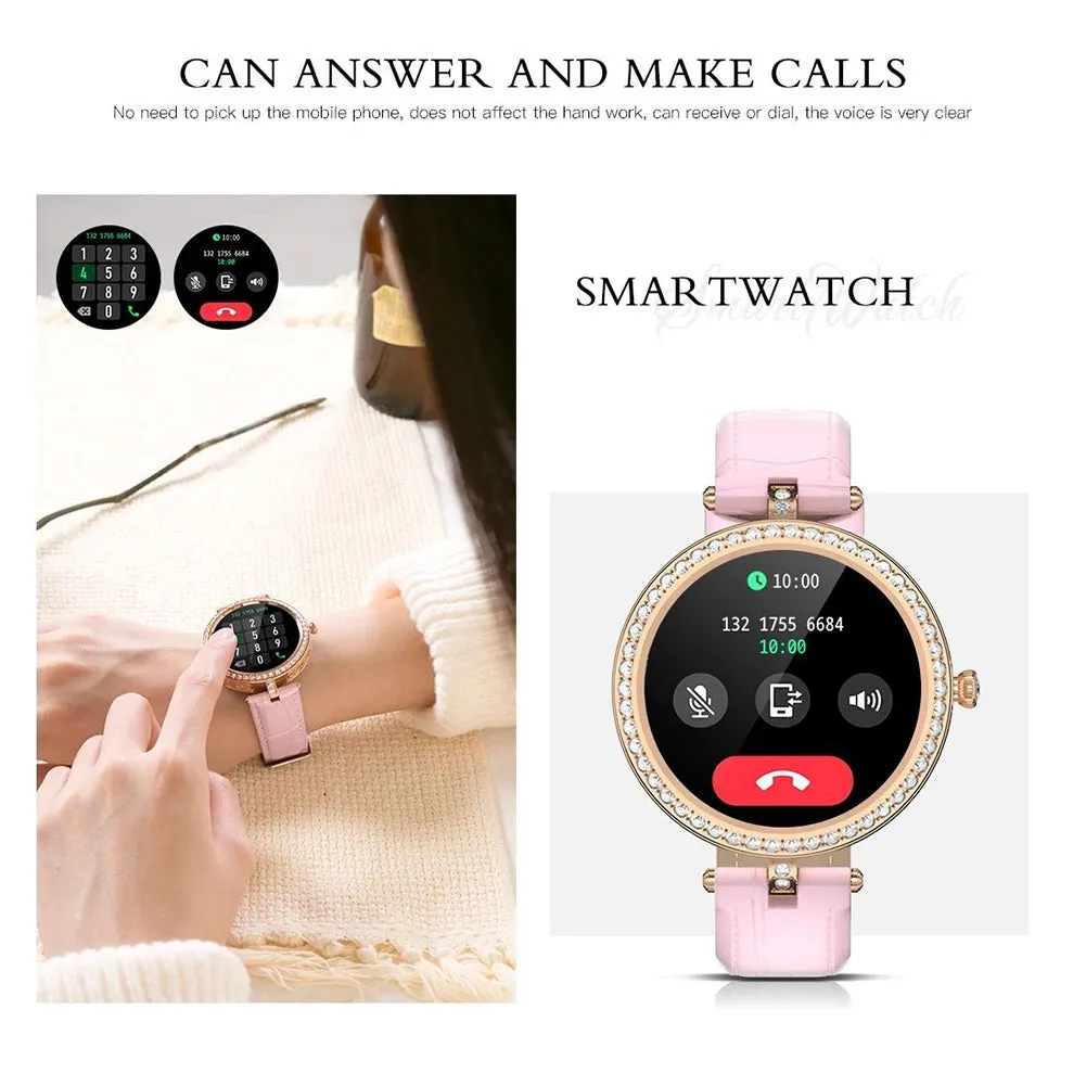 GT10 Smart Watch 1.32 Inch Round Touch Screen Fitness Women Watch Heart Rate Monitor Sports Watch  Gold Pink