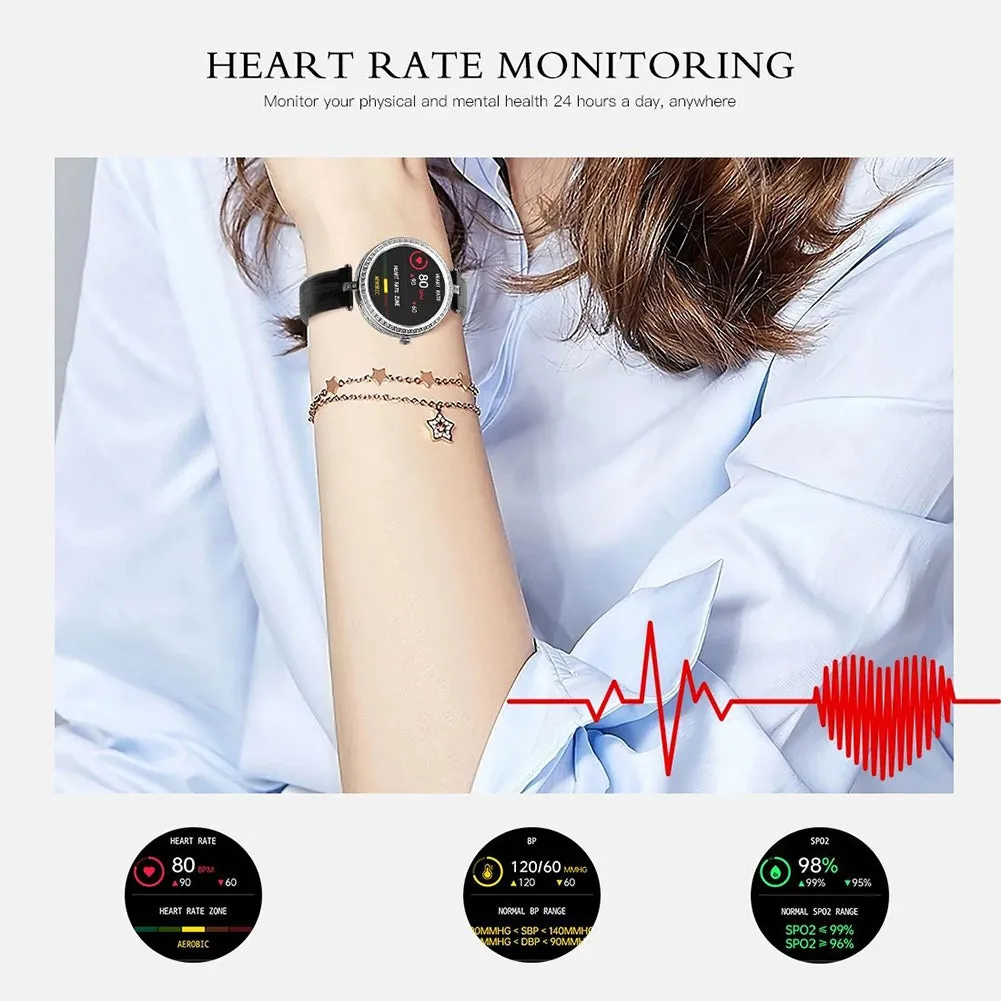 GT10 Smart Watch 1.32 Inch Round Touch Screen Fitness Women Watch Heart Rate Monitor Sports Watch  Gold Pink