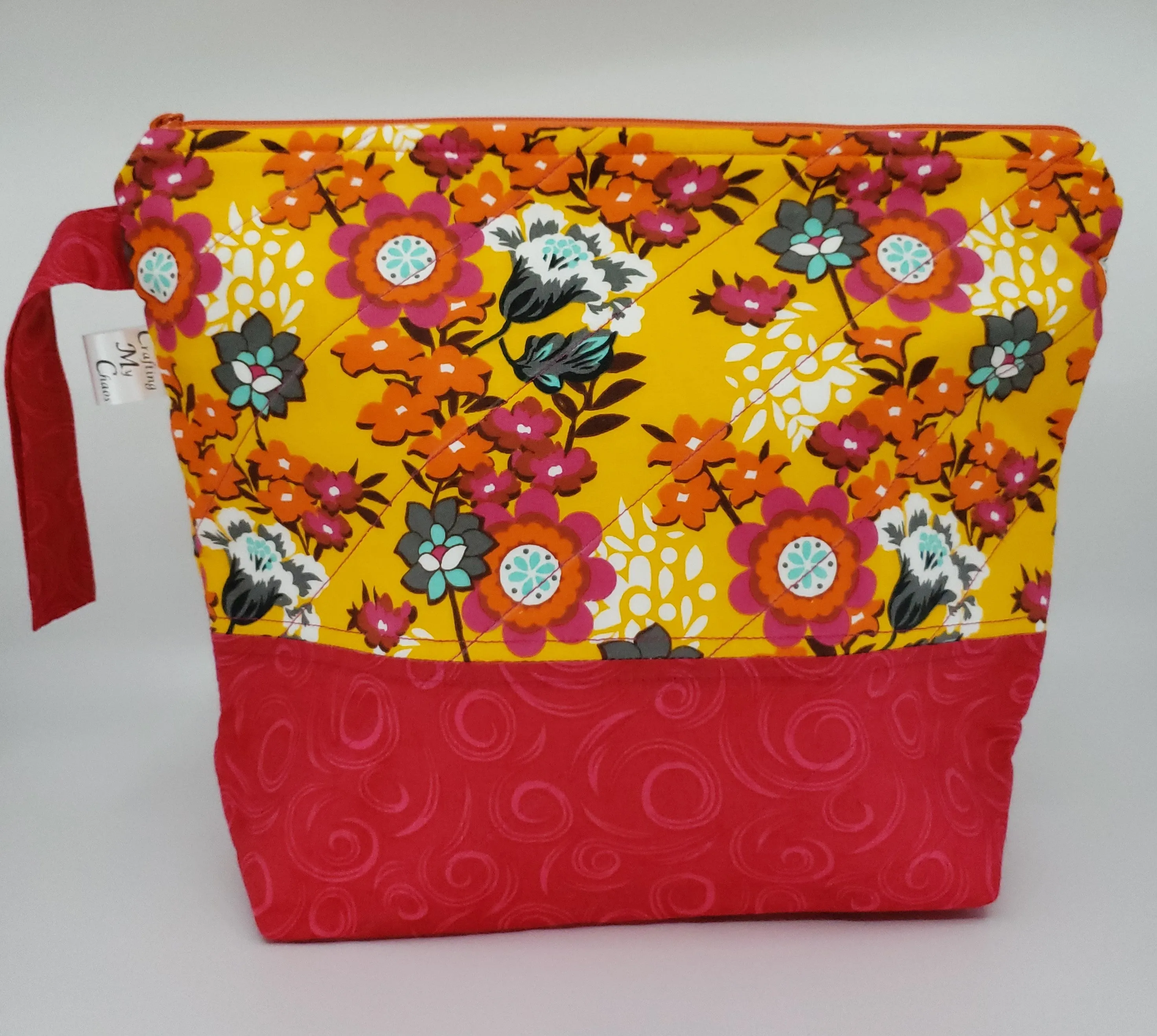 Hot Pink and Orange Flowers -  Project Bag - Medium