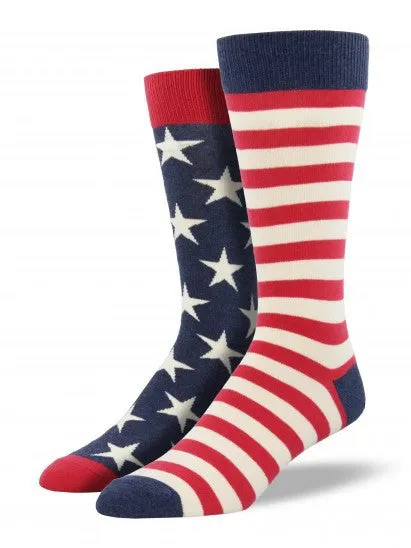 King Size Unmatched Vintage Stars and Stripes Socks (Men's)