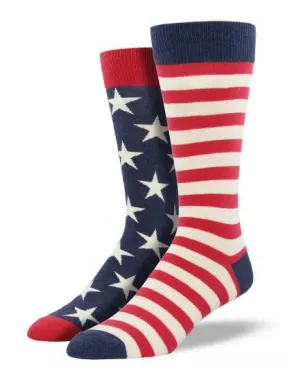 King Size Unmatched Vintage Stars and Stripes Socks (Men's)