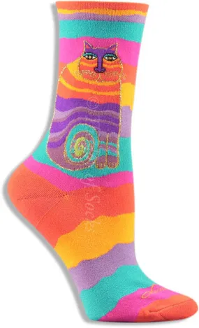 Laurel Burch Wavy Stripe Rainbow Cat Socks (Women's)