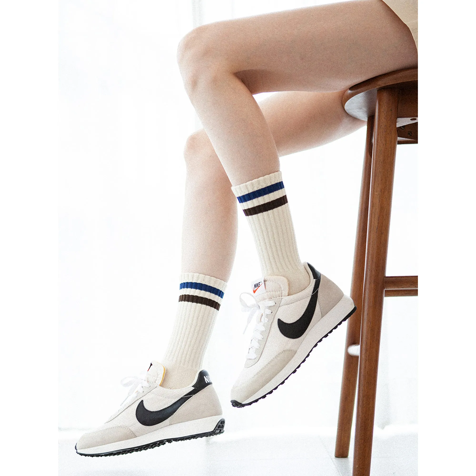 Men's Vintage Stripe Socks - Navy, Brown, & Cream