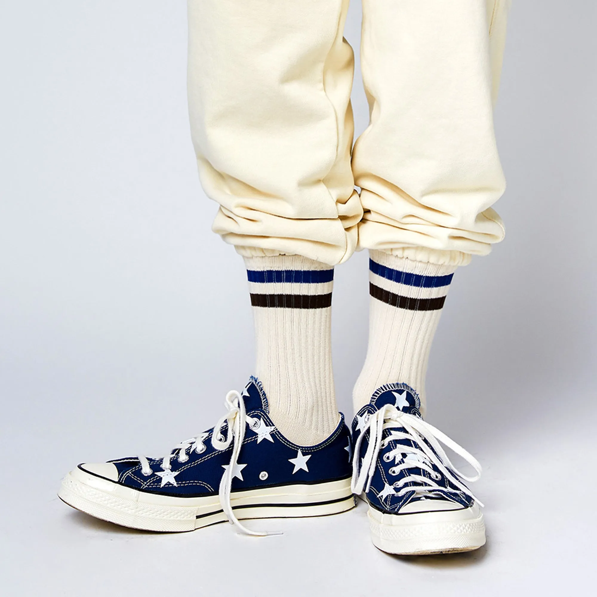 Men's Vintage Stripe Socks - Navy, Brown, & Cream