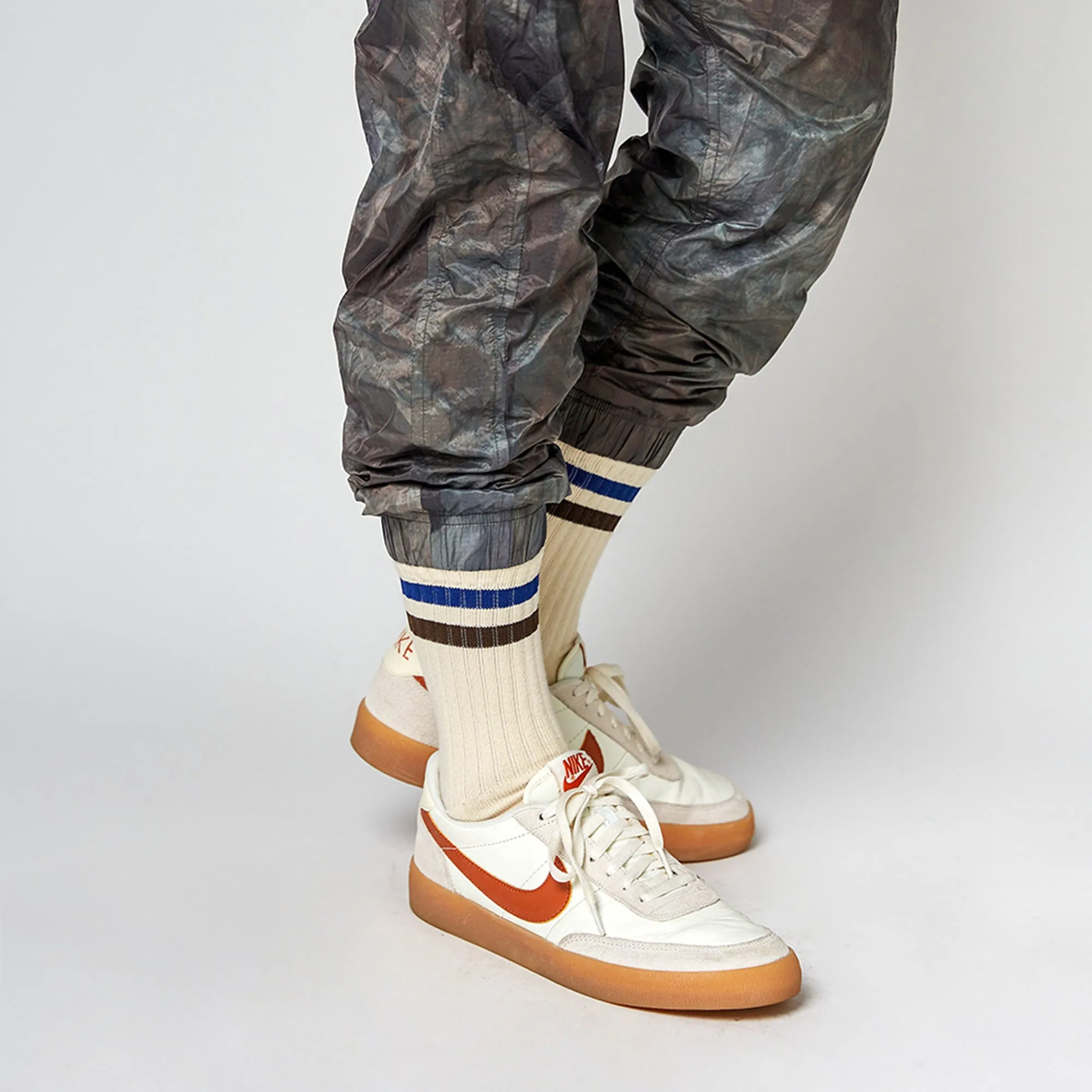 Men's Vintage Stripe Socks - Navy, Brown, & Cream