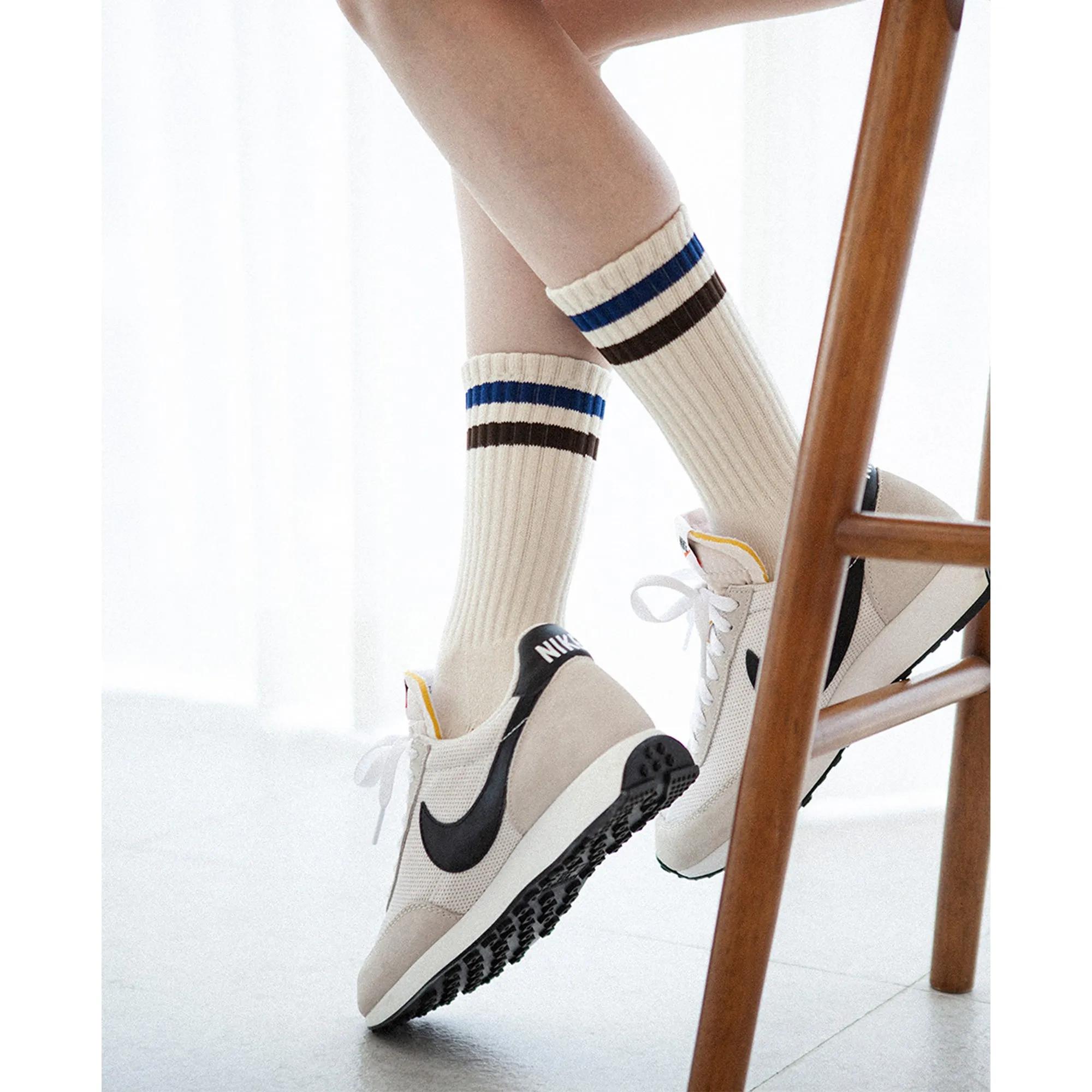 Men's Vintage Stripe Socks - Navy, Brown, & Cream
