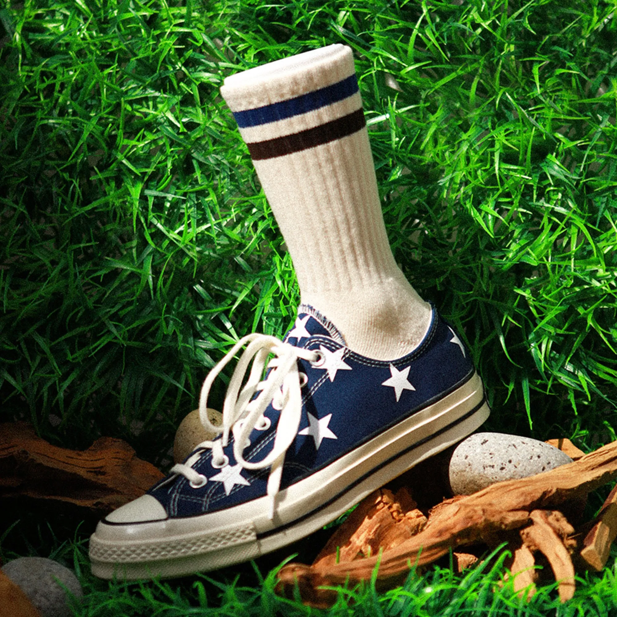 Men's Vintage Stripe Socks - Navy, Brown, & Cream