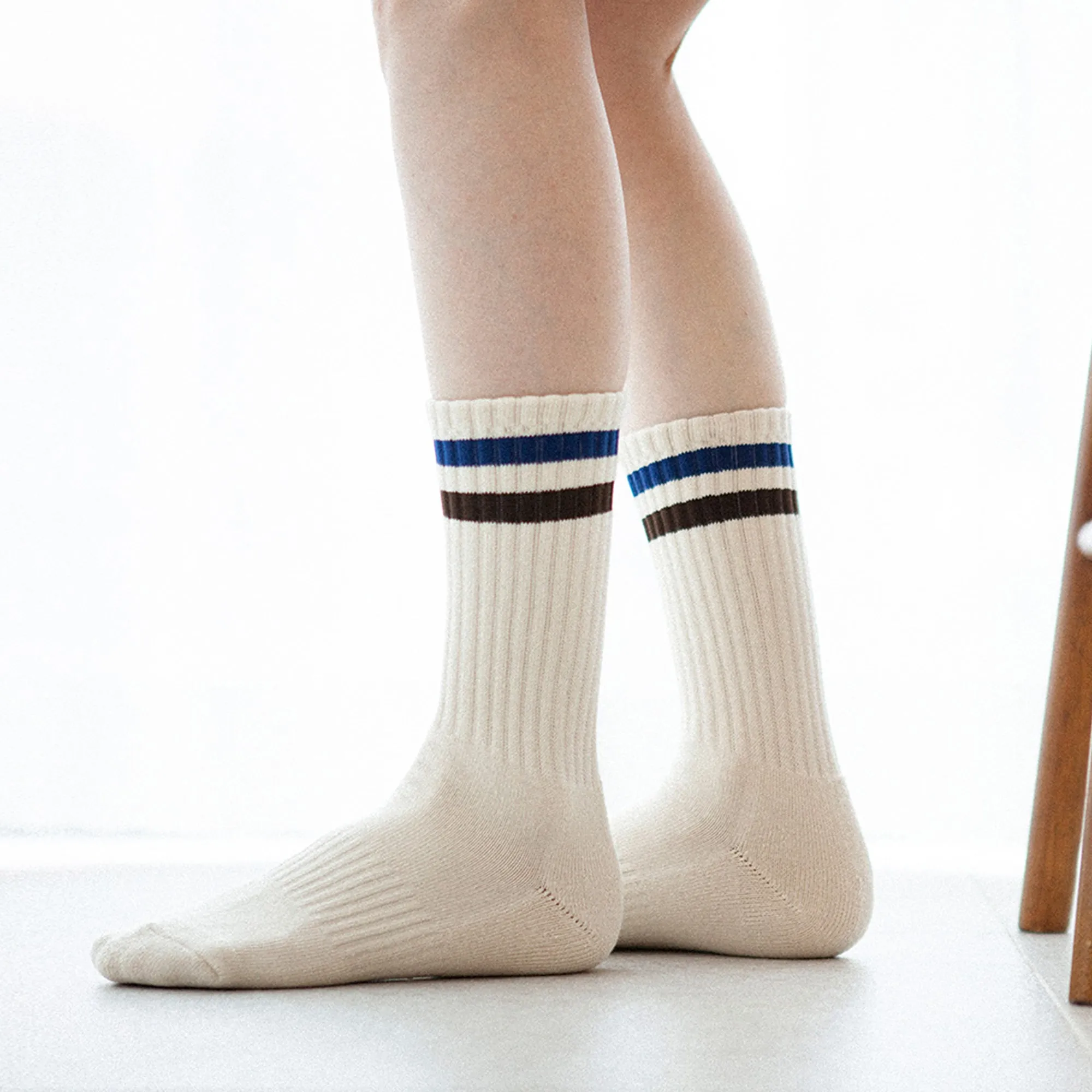 Men's Vintage Stripe Socks - Navy, Brown, & Cream