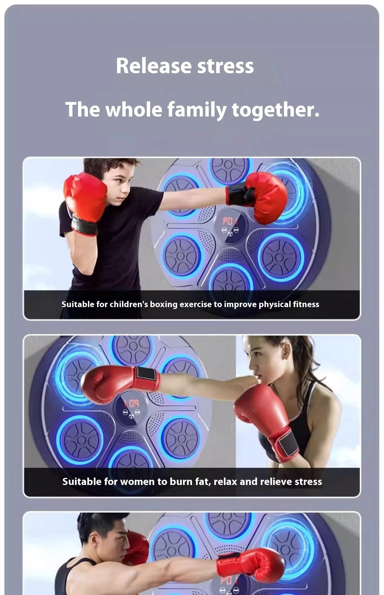 Music Boxing Machine  with RGB Light | Bluetooth Compatible | Speed Adjustable for Indoor Kickboxing & Fitness