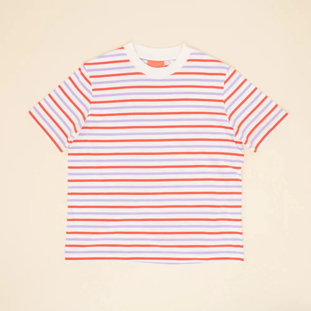 Organic Cotton T-Shirt (Striped) in Red/Lilac/White