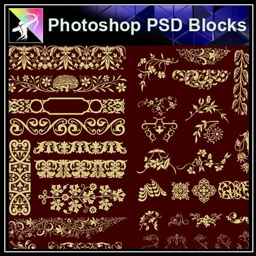 【Photoshop PSD Blocks】Gold Decorative Borders 4