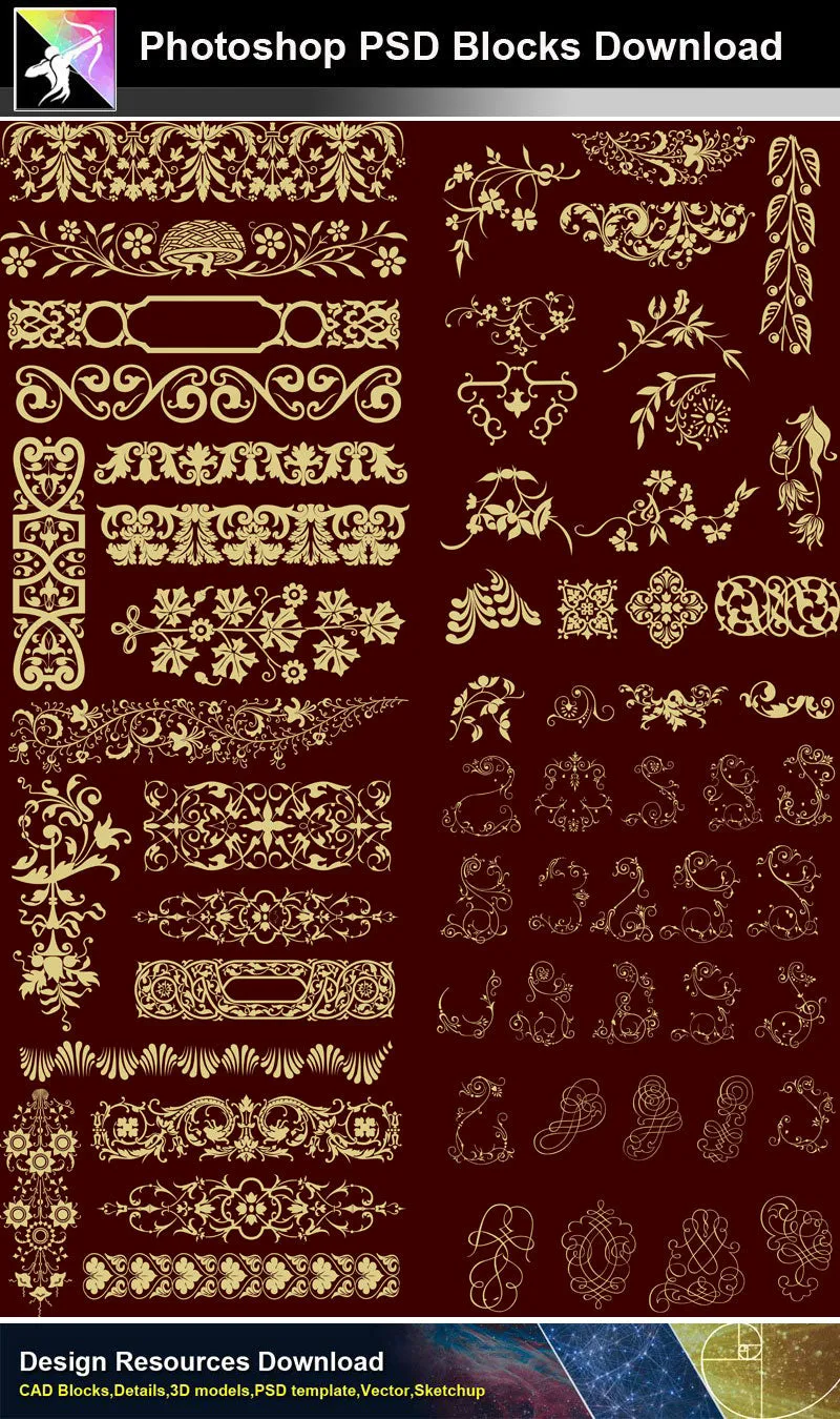【Photoshop PSD Blocks】Gold Decorative Borders 4