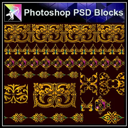 【Photoshop PSD Blocks】Gold Decorative Borders 5