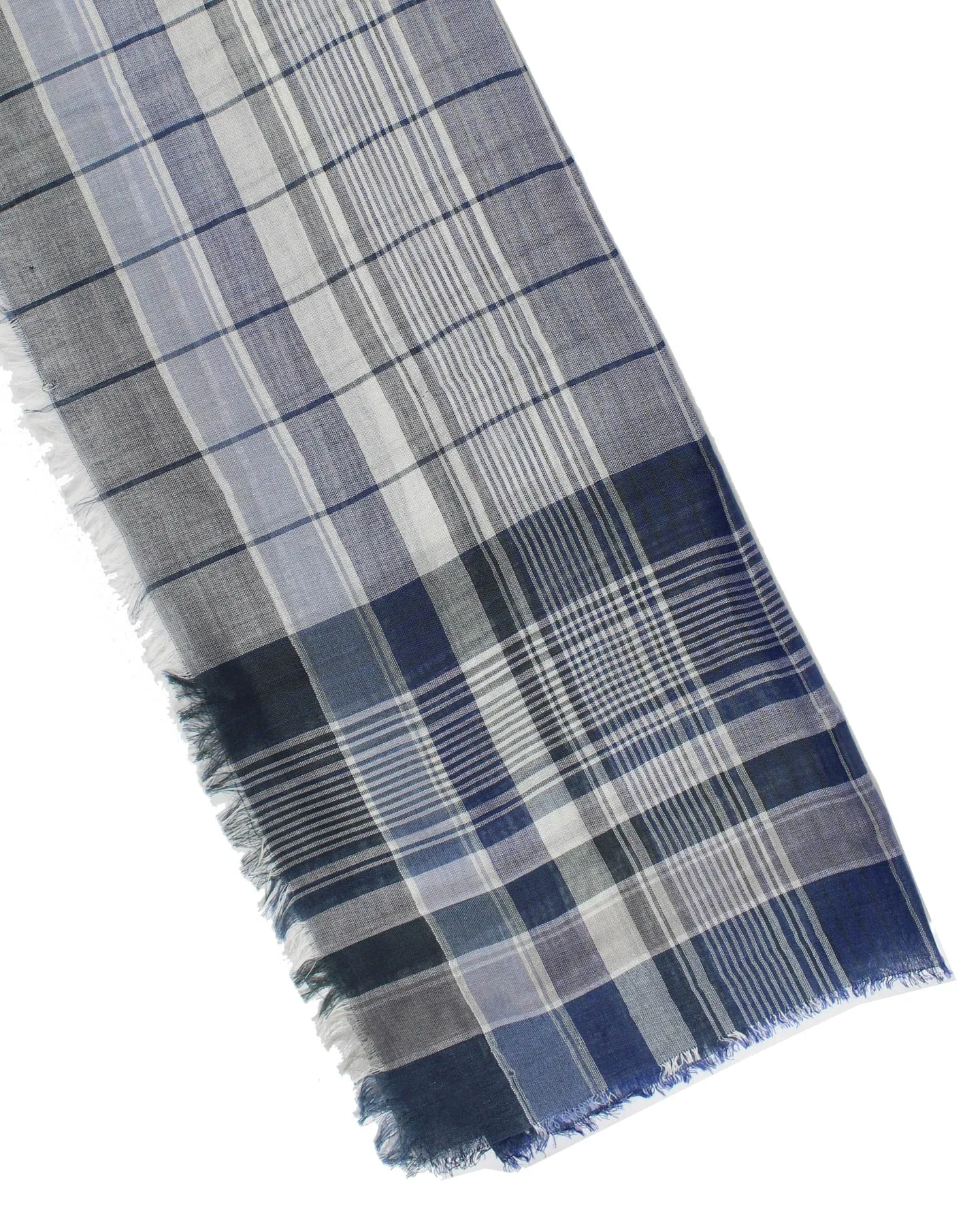 Salvatore Ferragamo Square Scarf Blue Gray Plaid - Cotton Silk - SALE