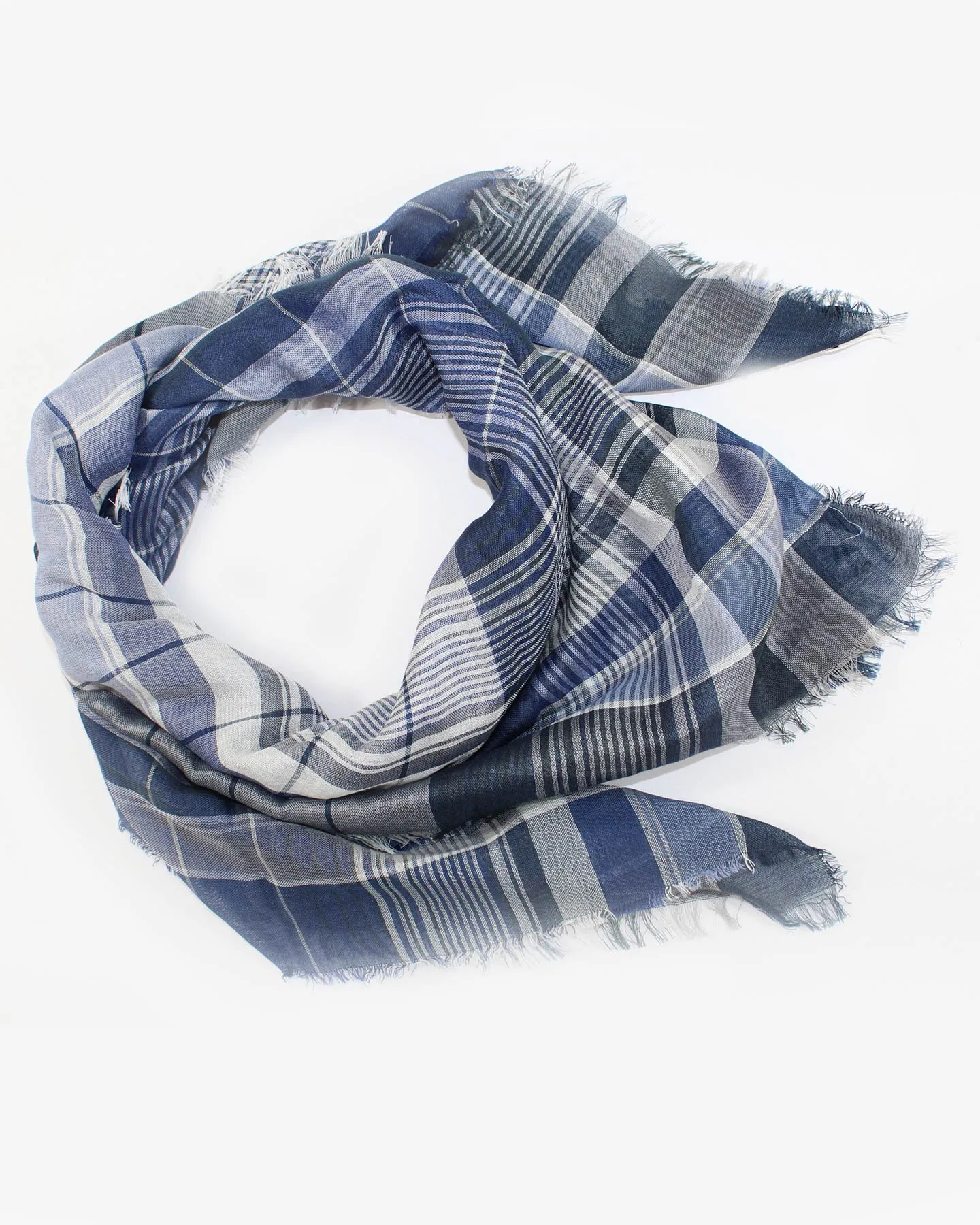 Salvatore Ferragamo Square Scarf Blue Gray Plaid - Cotton Silk - SALE