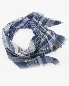 Salvatore Ferragamo Square Scarf Blue Gray Plaid - Cotton Silk - SALE