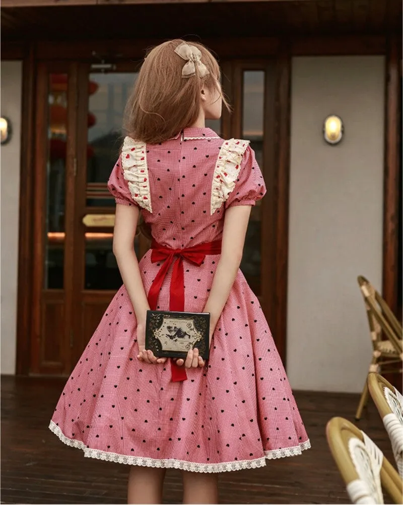 Sweet Style Pink Plaid Printed Lolita Dress