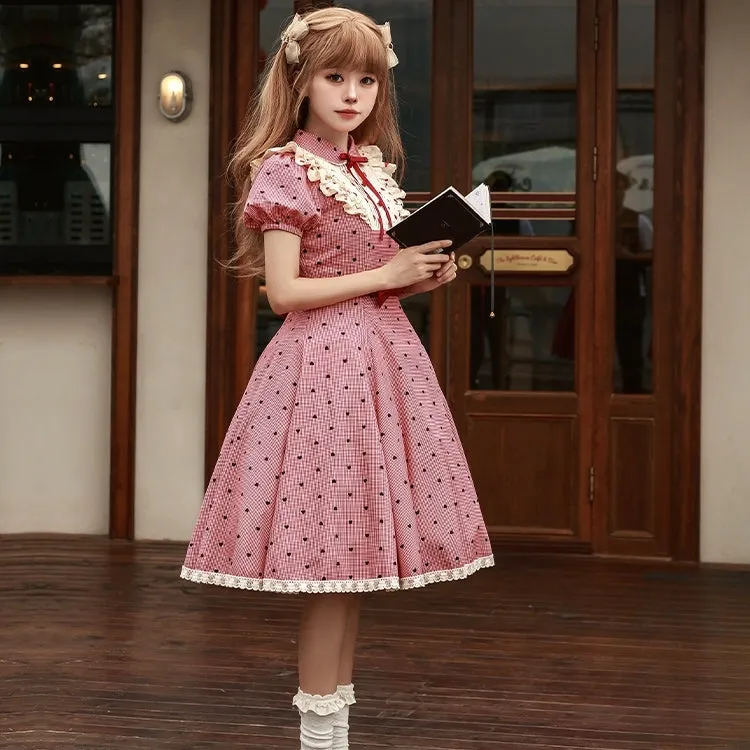 Sweet Style Pink Plaid Printed Lolita Dress