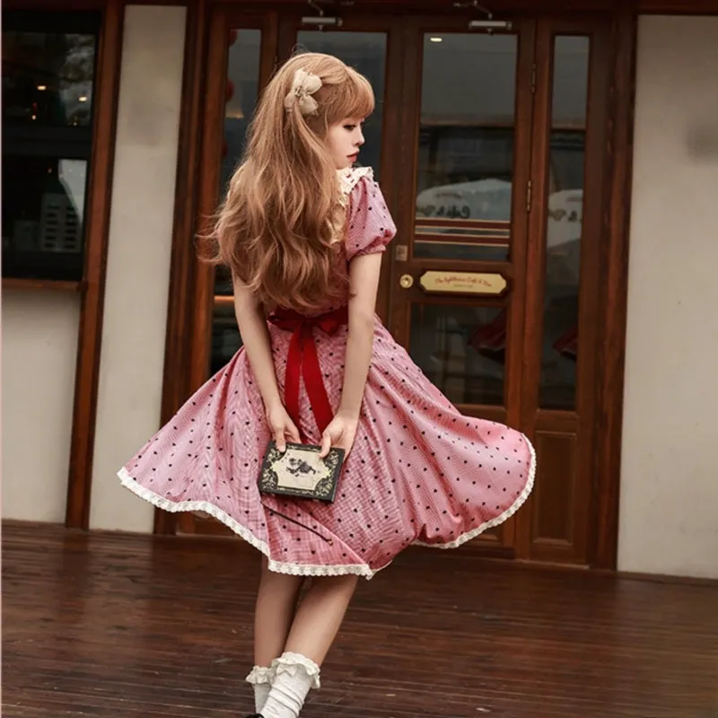 Sweet Style Pink Plaid Printed Lolita Dress
