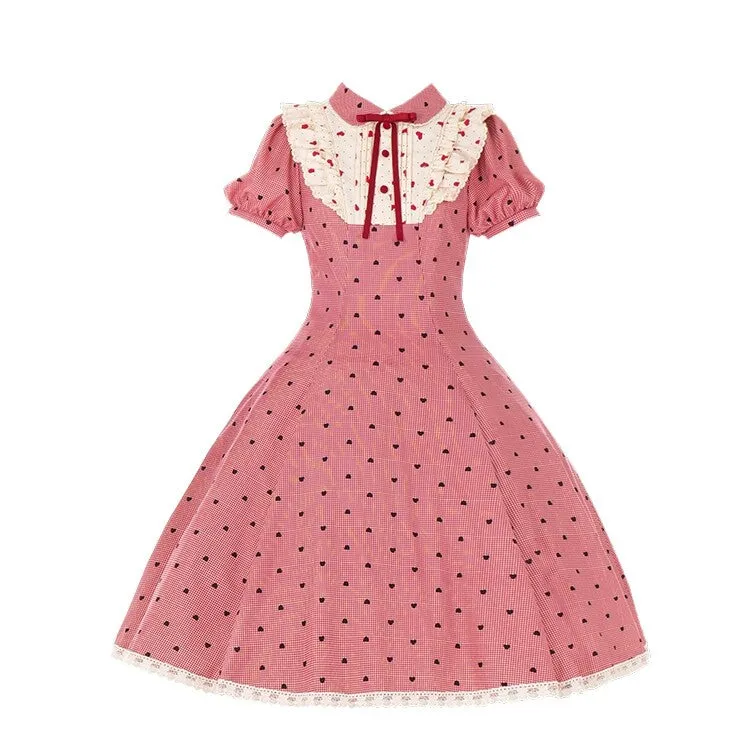 Sweet Style Pink Plaid Printed Lolita Dress