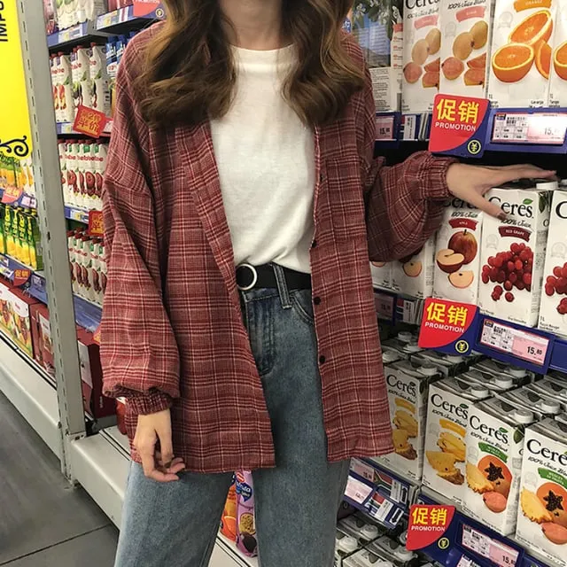 Vintage Plaid Long Sleeve Shirt