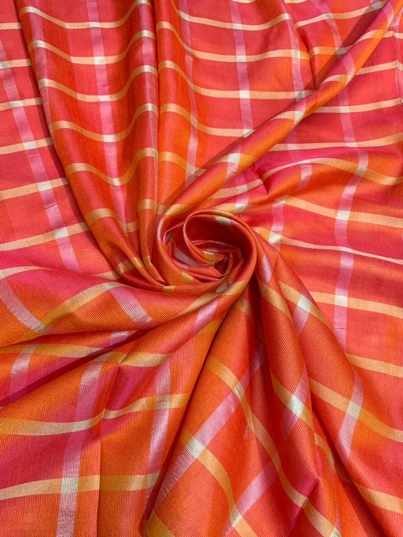Viscose poly silk soft crepe check 44&quot; wide   Beautiful burnt orange colors sold by the yard