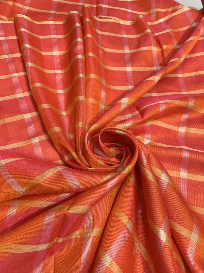Viscose poly silk soft crepe check 44&quot; wide   Beautiful burnt orange colors sold by the yard